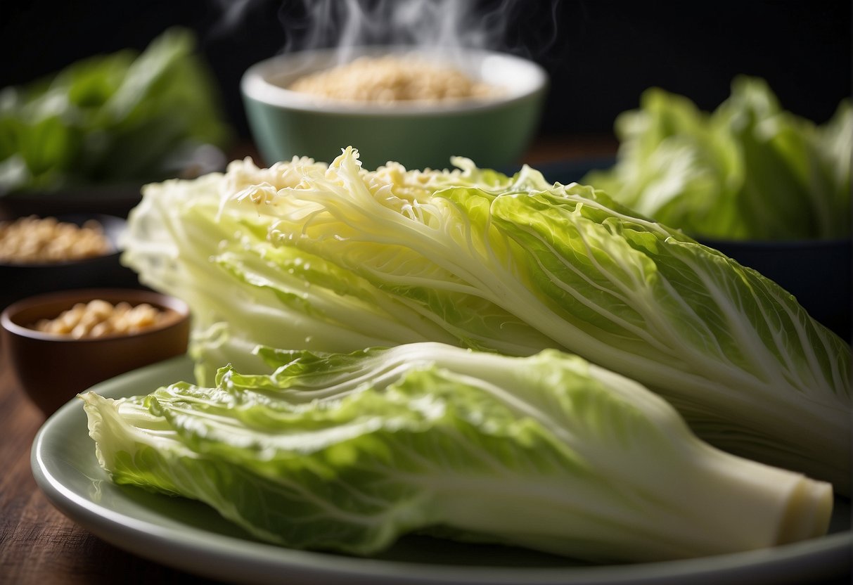 Chinese cabbage being infused with bold flavors like garlic, ginger, and soy sauce, creating a modern twist on traditional recipes