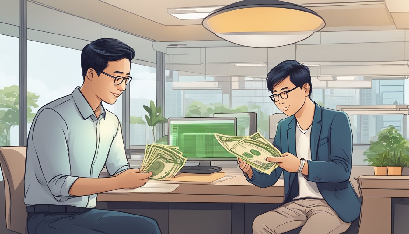 A money lender in Bedok explains loan terms to a borrower in Singapore