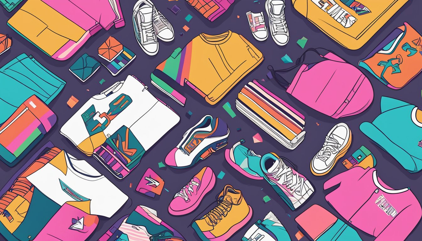 A colorful display of top women's streetwear brands' logos and designs, with bold typography and vibrant graphics, creating an eye-catching and trendy scene
