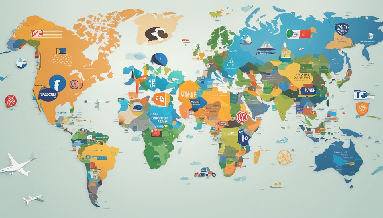 A world map with various brand logos scattered across different continents, symbolizing the global reach of Transview brands