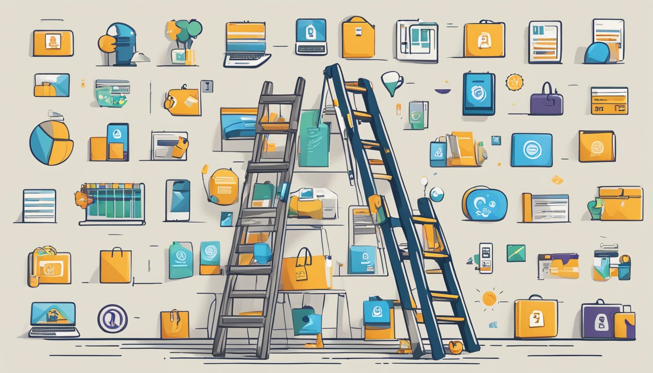 A ladder surrounded by various brand logos, with the words "Frequently Asked Questions" displayed prominently