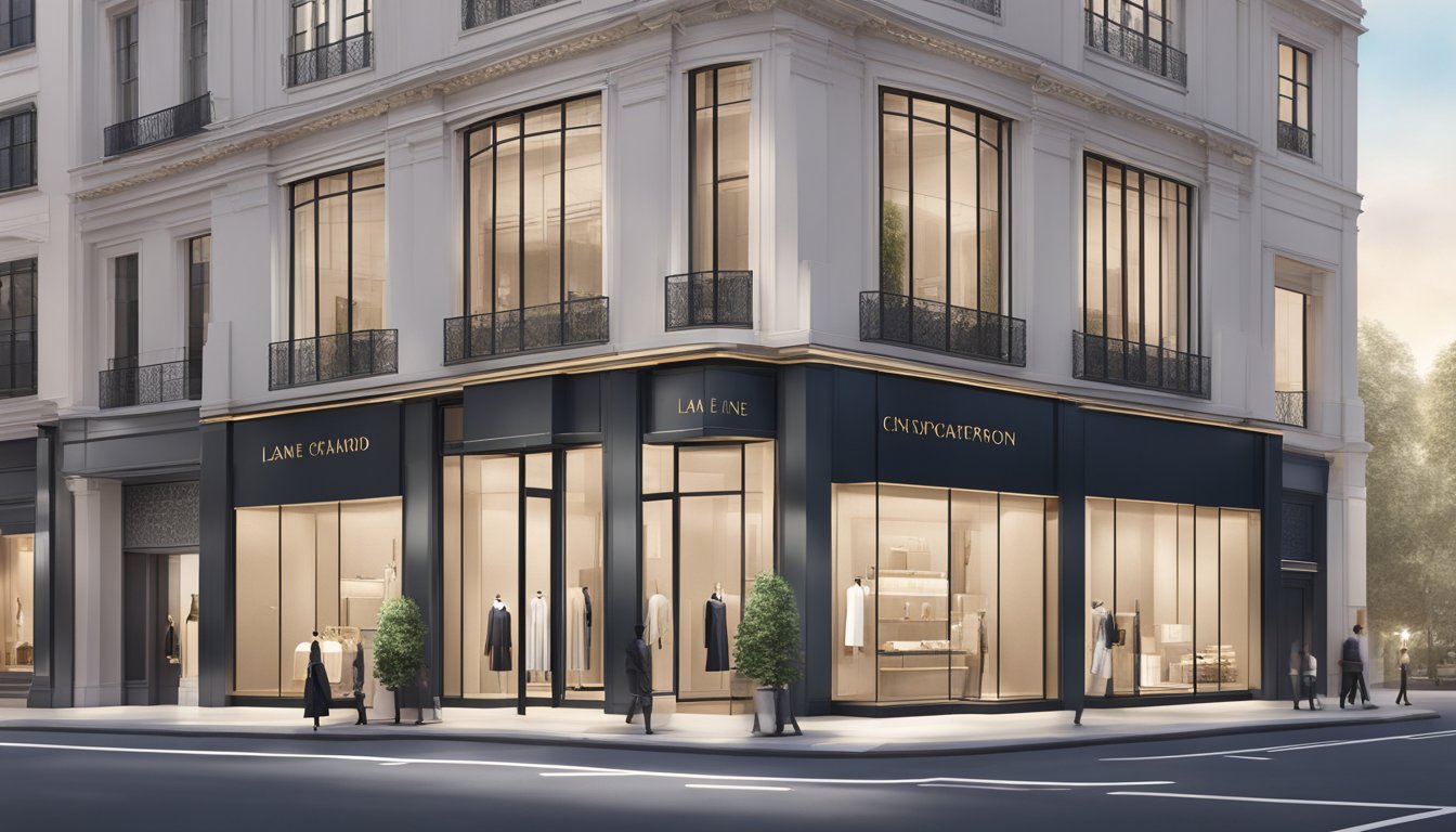 A row of luxury brands' storefronts at Lane Crawford, with sleek signage and elegant window displays