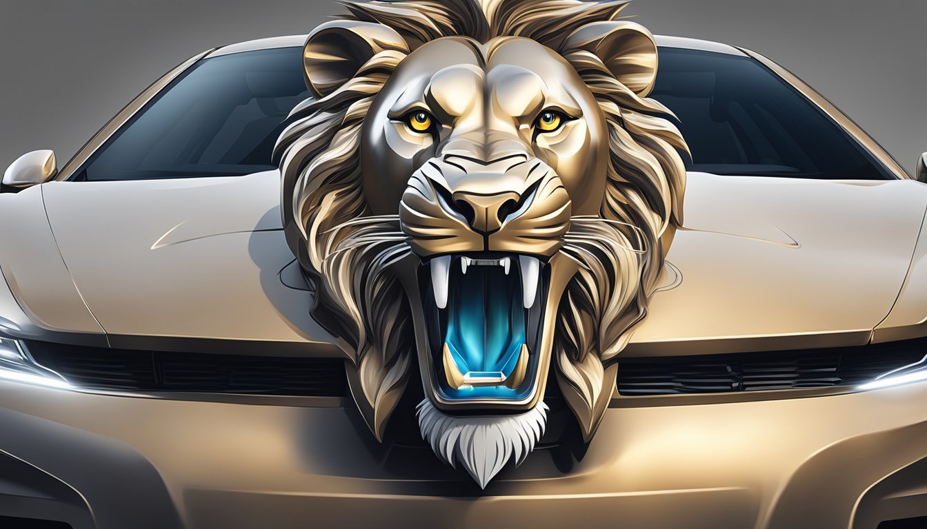 A lion car brand logo roaring proudly on a sleek vehicle's hood