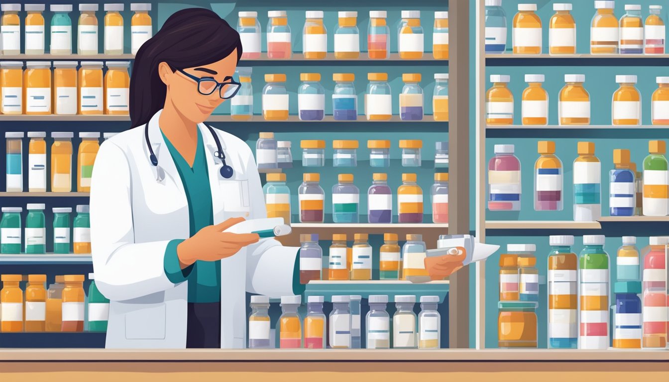 A pharmacist carefully measuring and dispensing levothyroxine tablets into a labeled prescription bottle