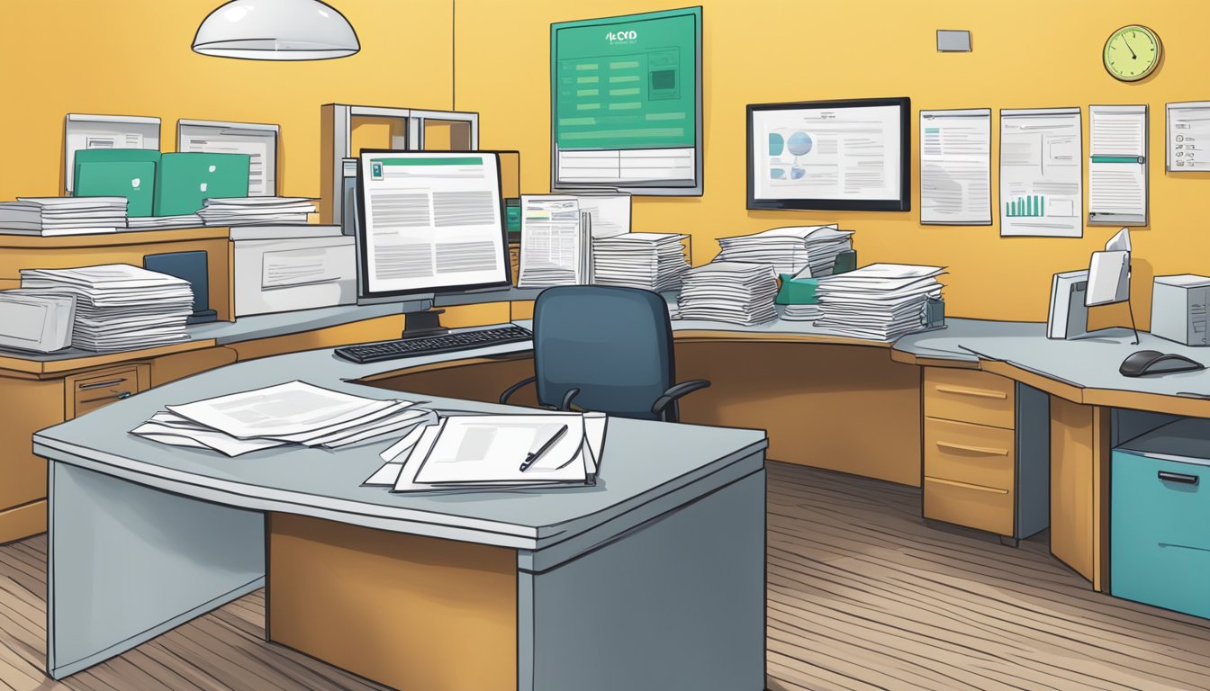 A stack of FAQ sheets with "Weixier" brand logo, surrounded by question marks and a customer service representative's desk