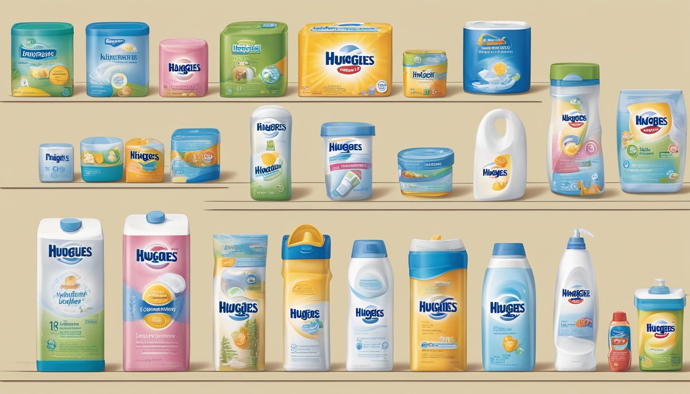 A timeline of logos and packaging from Kimberly-Clark, the owner of Huggies brand, showcasing its evolution and brand history