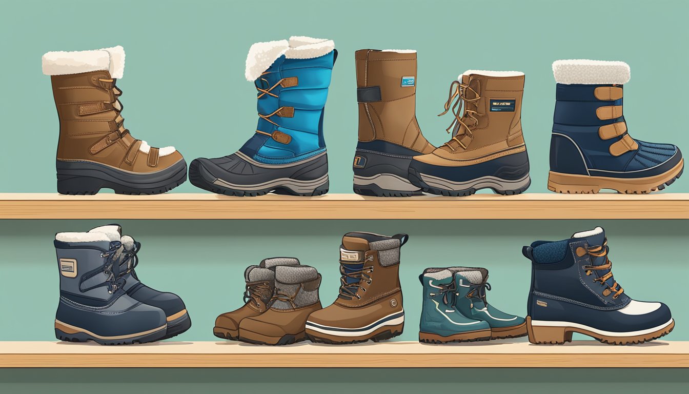 A display of winter boots from various brands arranged in a neat list with "Frequently Asked Questions" written above