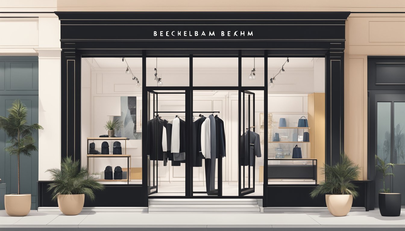 A sleek, modern storefront with bold lettering and minimalist decor, showcasing the David Beckham fashion brand