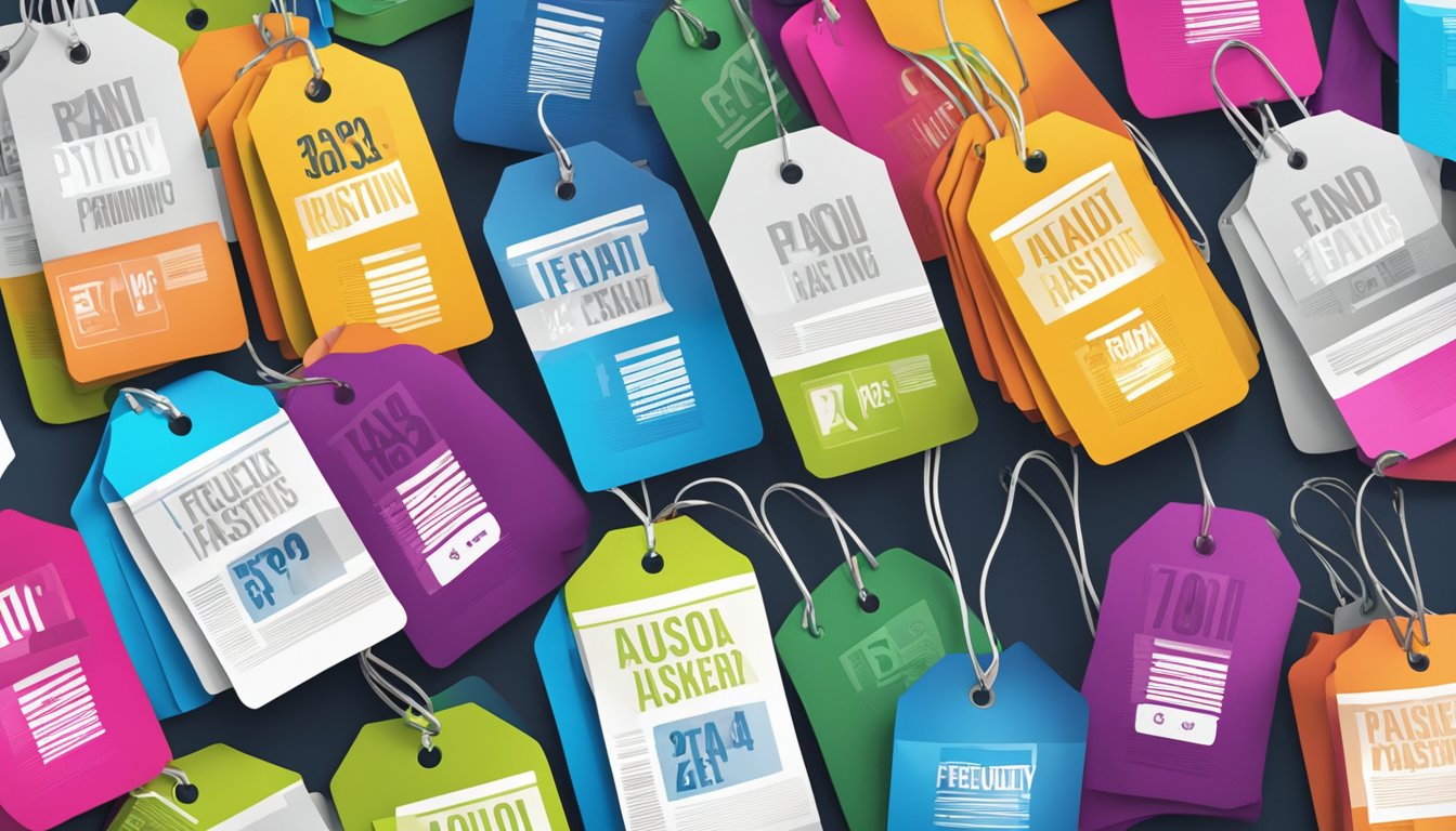 A stack of colorful clothing items with "Frequently Asked Questions" logo on tags. Brand name prominently displayed