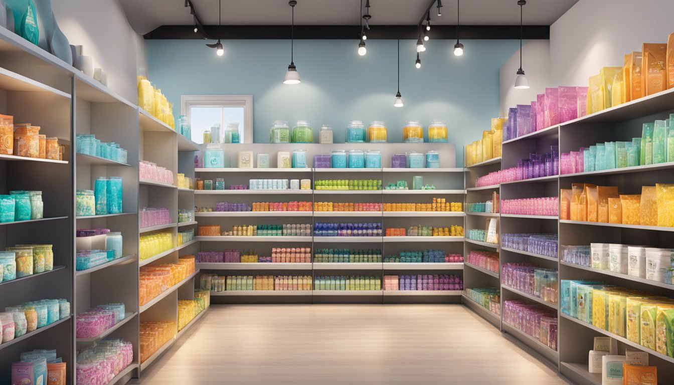 A colorful array of tendam brand products displayed on sleek shelves in a modern, well-lit retail space
