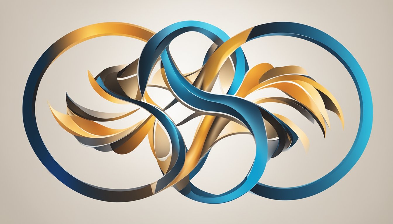 Two distinct logos merging into one, reflecting unity and strength. Colors and shapes intertwine, creating a harmonious balance
