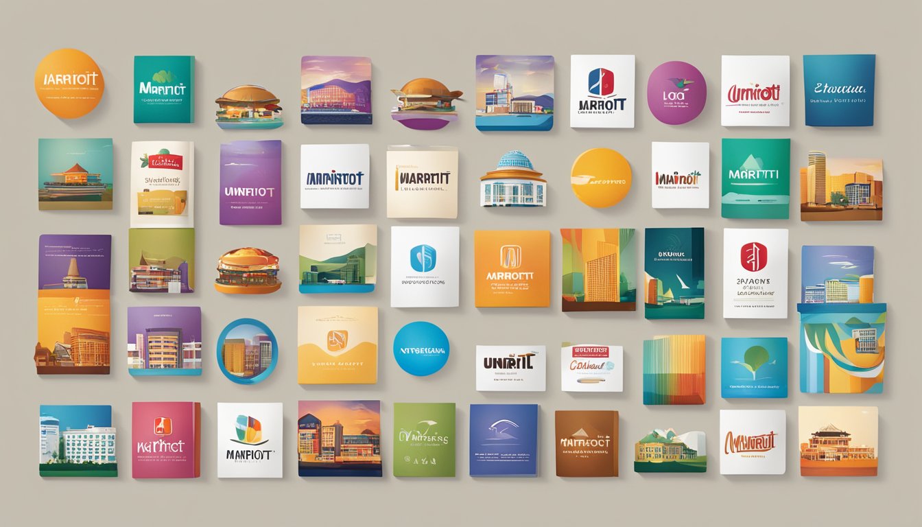A colorful array of Marriott's 30 diverse brands, each represented by unique logos and vibrant designs, creating an expansive and inclusive extended stay portfolio