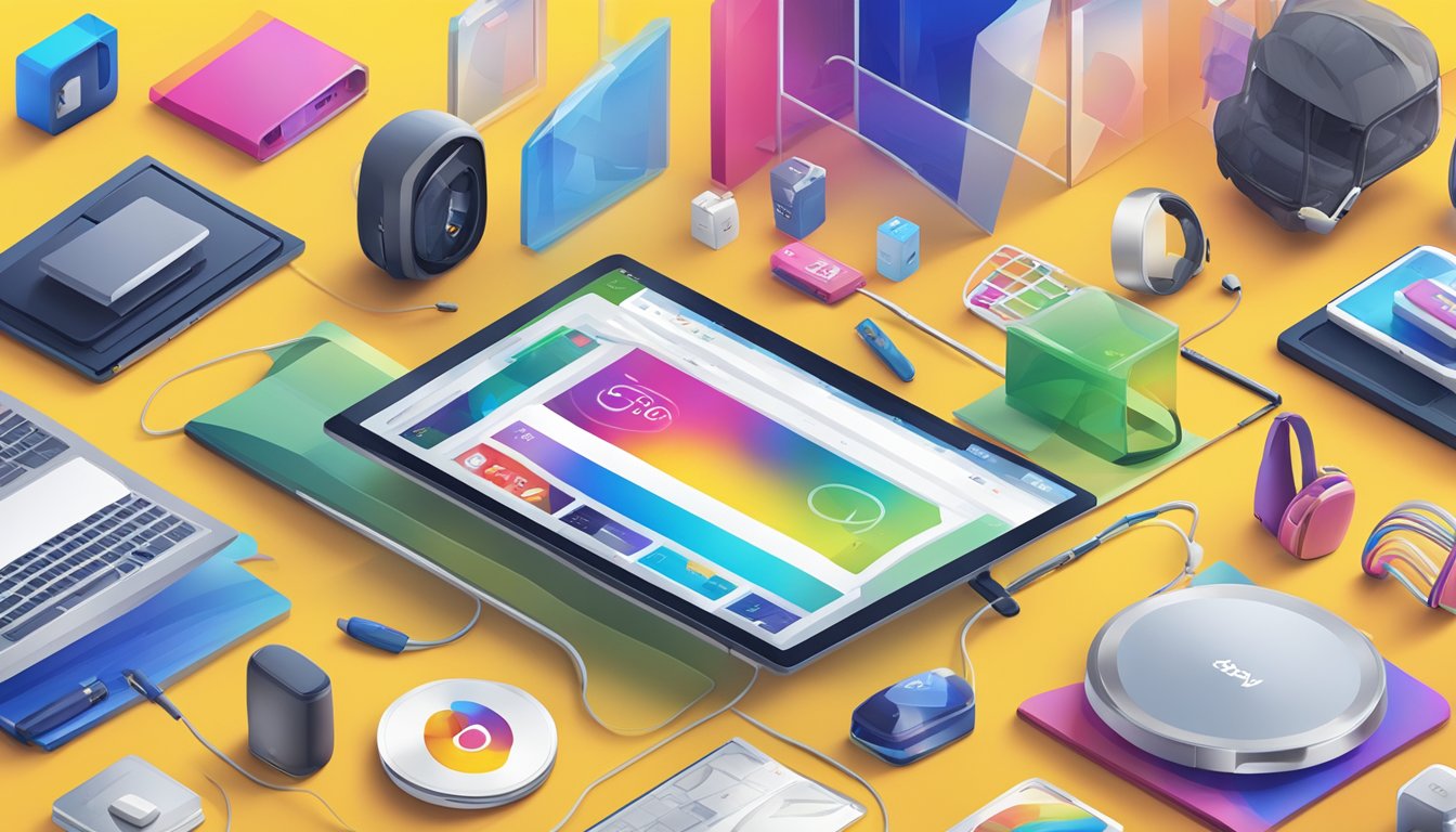 A colorful array of products with the eBay logo prominently displayed