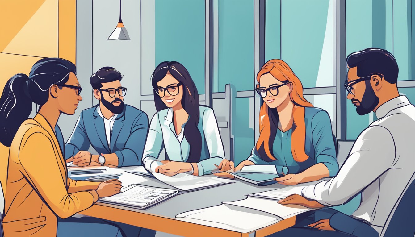 Employees engaging with employer branding software, analyzing data and creating strategic content for recruitment and retention