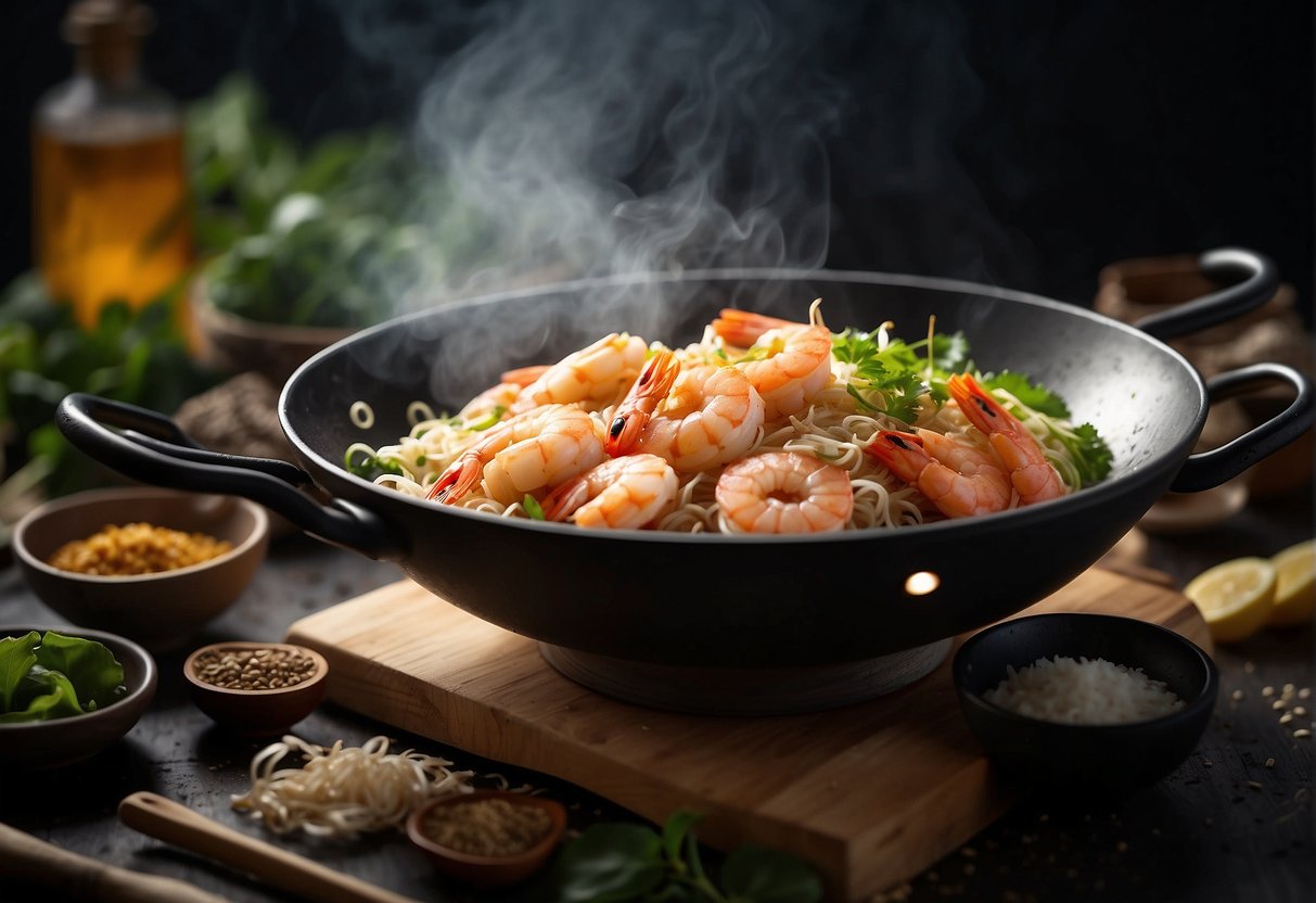 A sizzling wok tosses marinated prawns, ginger, and garlic, releasing a tantalizing aroma. A splash of Chinese rice wine adds a burst of flavor, as the dish comes to life with regional variations of spices and sauces
