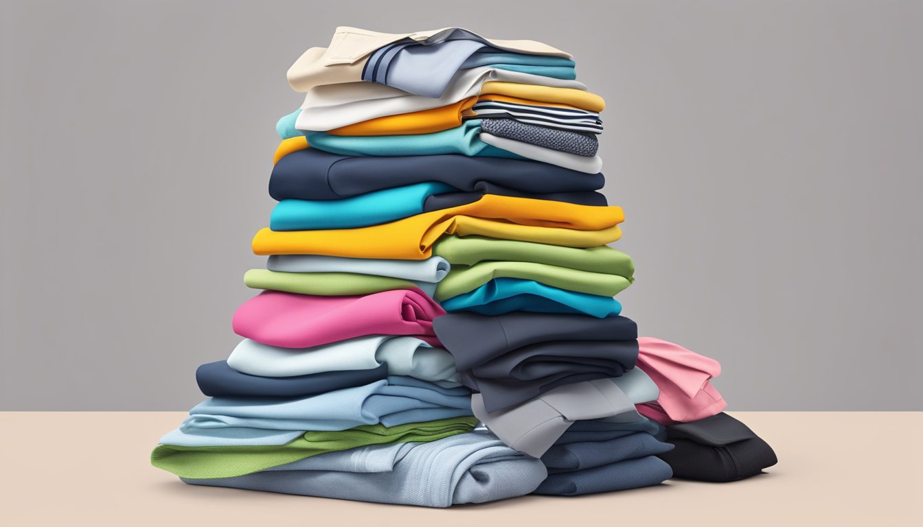 A stack of clothing with "Frequently Asked Questions" tags, surrounded by mid-range brand logos