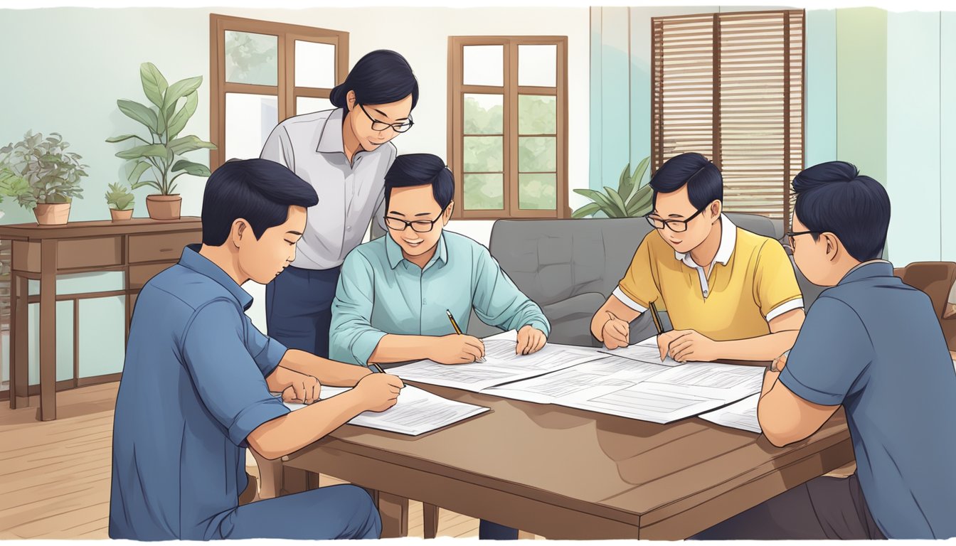 A family signing a contract for a new house in Singapore
