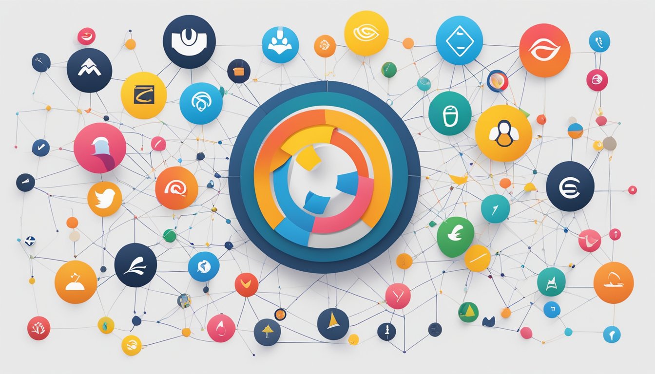 A network of interconnected brand logos and symbols, representing partnerships and collaborations within the moda rapido brand ecosystem