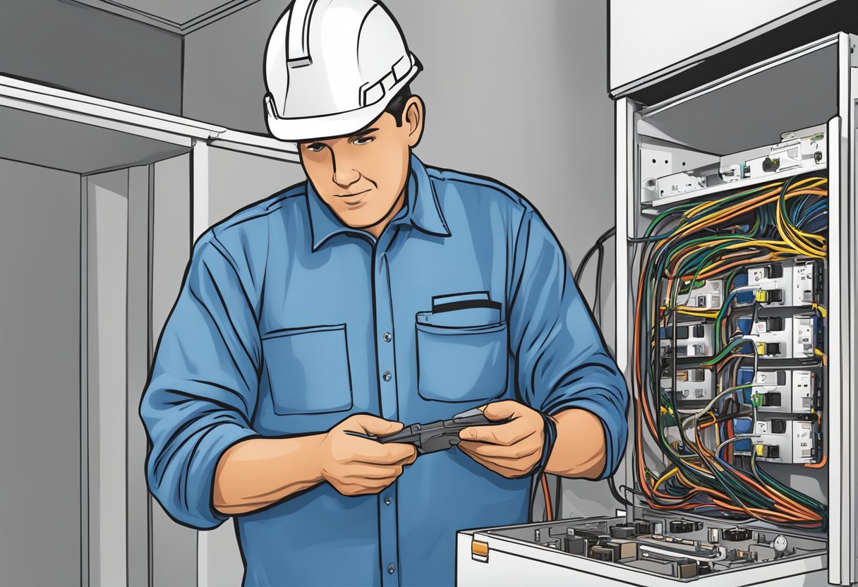 An electrician in Columbia, MD carefully installs wiring and connects electrical components in a residential or commercial setting