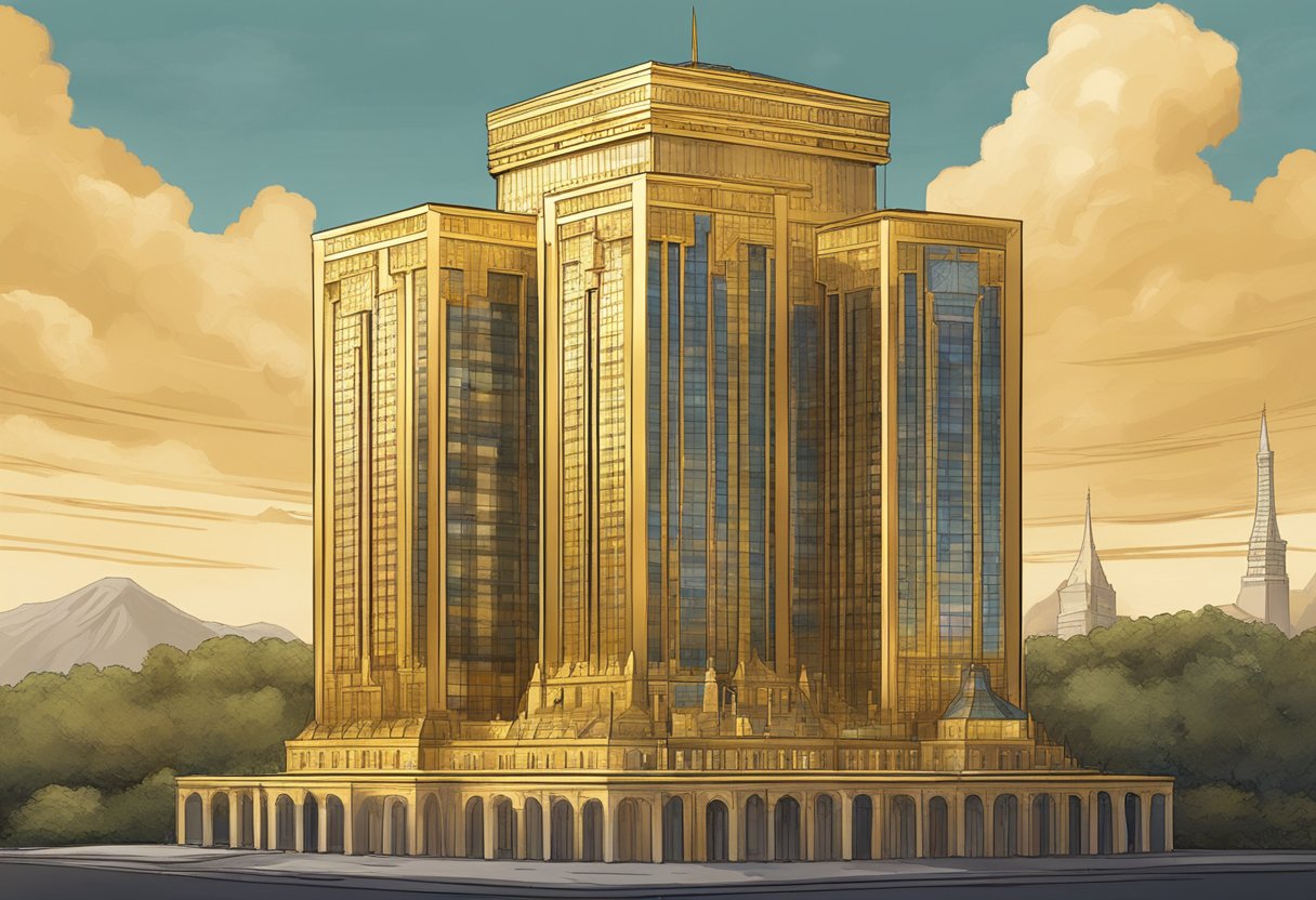 A golden tower stands tall, emblazoned with the name "TRUMP." A legacy is depicted through symbols of wealth and power. Learn everything about Trump's Power with Hustler's Inventory