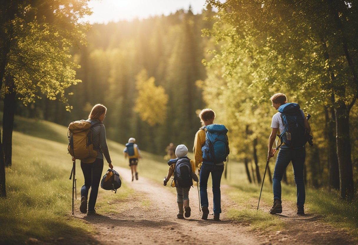 A family enjoys outdoor activities in Missouri throughout the year, from hiking in the spring to swimming in the summer, apple picking in the fall, and skiing in the winter