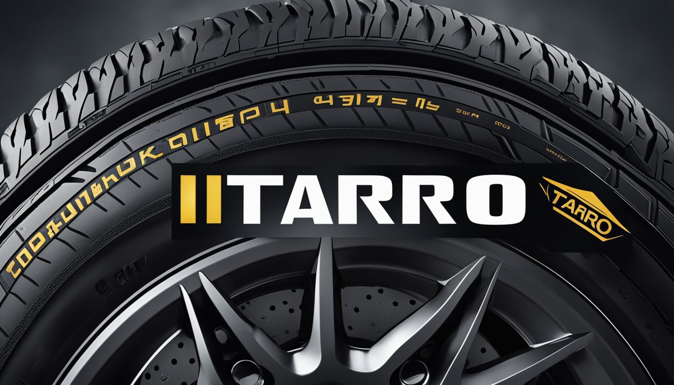 A tire with the Itaro brand name prominently displayed, surrounded by symbols of quality and durability