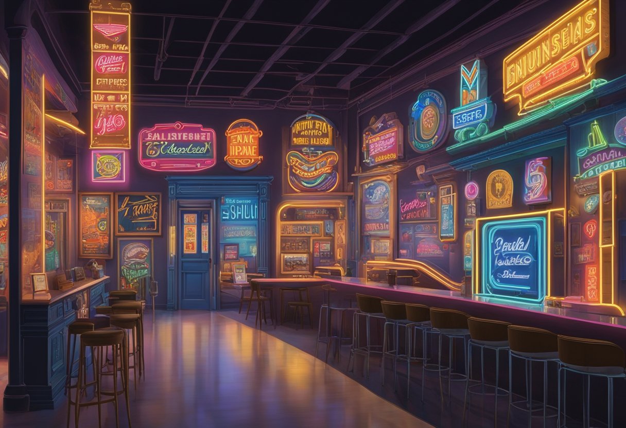 Colorful neon signs fill the museum, illuminating the space with a nostalgic glow. The signs showcase a variety of designs and messages, capturing the history and artistry of American signage