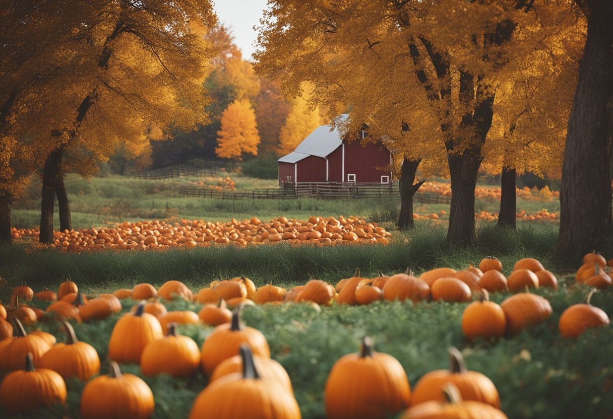 Vibrant pumpkin patches dot the Missouri countryside, with families enjoying hayrides, corn mazes, and fall festivals. The air is filled with the scent of pumpkin treats and the sound of laughter