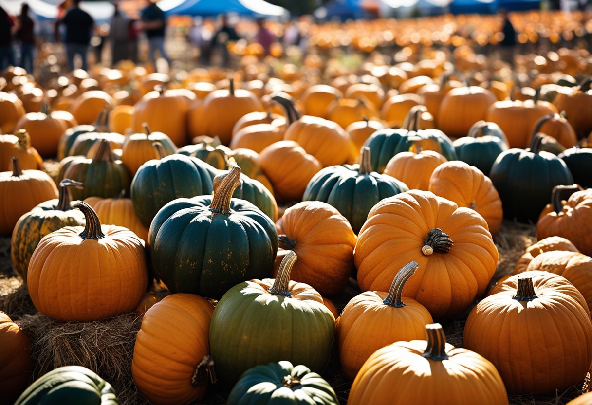 Colorful pumpkins and cornstalks decorate the fairgrounds. Families enjoy hayrides and apple picking while vendors sell homemade jams and crafts. Livestock competitions and carnival games provide entertainment for all