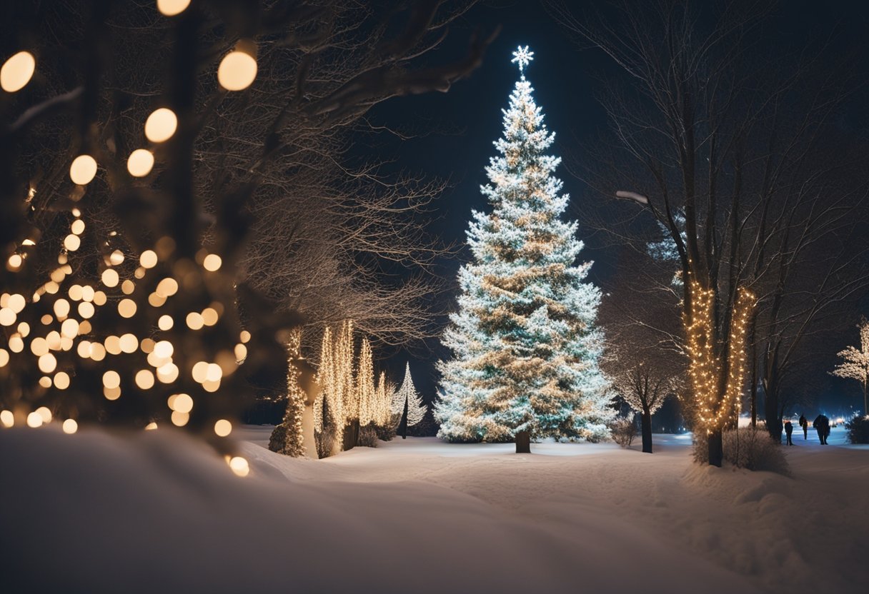 A winter wonderland with twinkling holiday lights and festive celebrations in Missouri