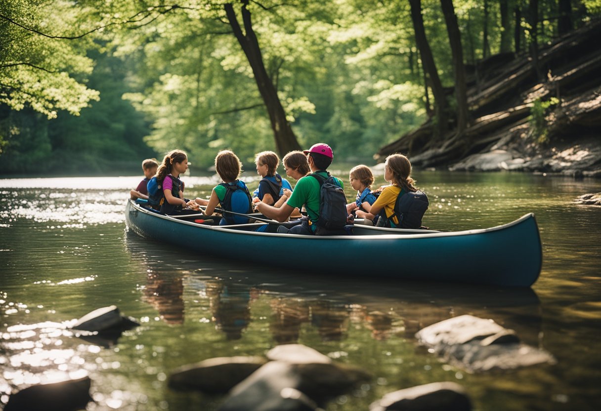 Families hike, fish, and explore caves in Missouri's Spring Awakening camp. Canoeing, rock climbing, and campfire cooking create lasting memories