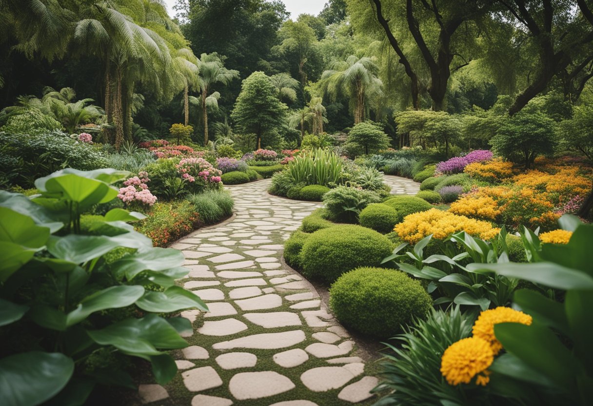 Lush botanical gardens with vibrant flowers and winding paths. A bustling zoo with diverse animal exhibits and interactive amenities