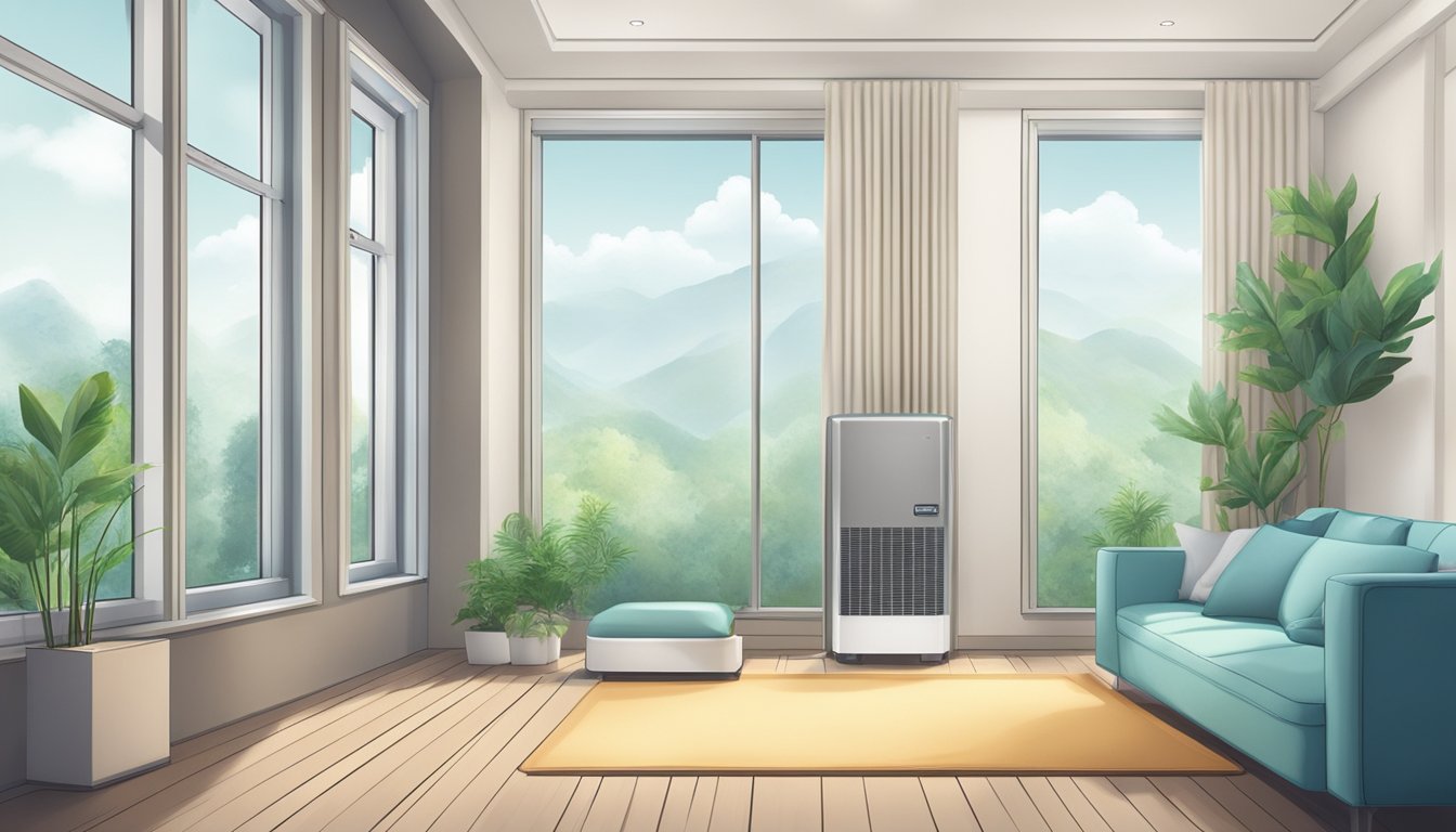 A clean, well-ventilated room with air purifiers and filters to prevent mold spores. Windows open to allow fresh air circulation