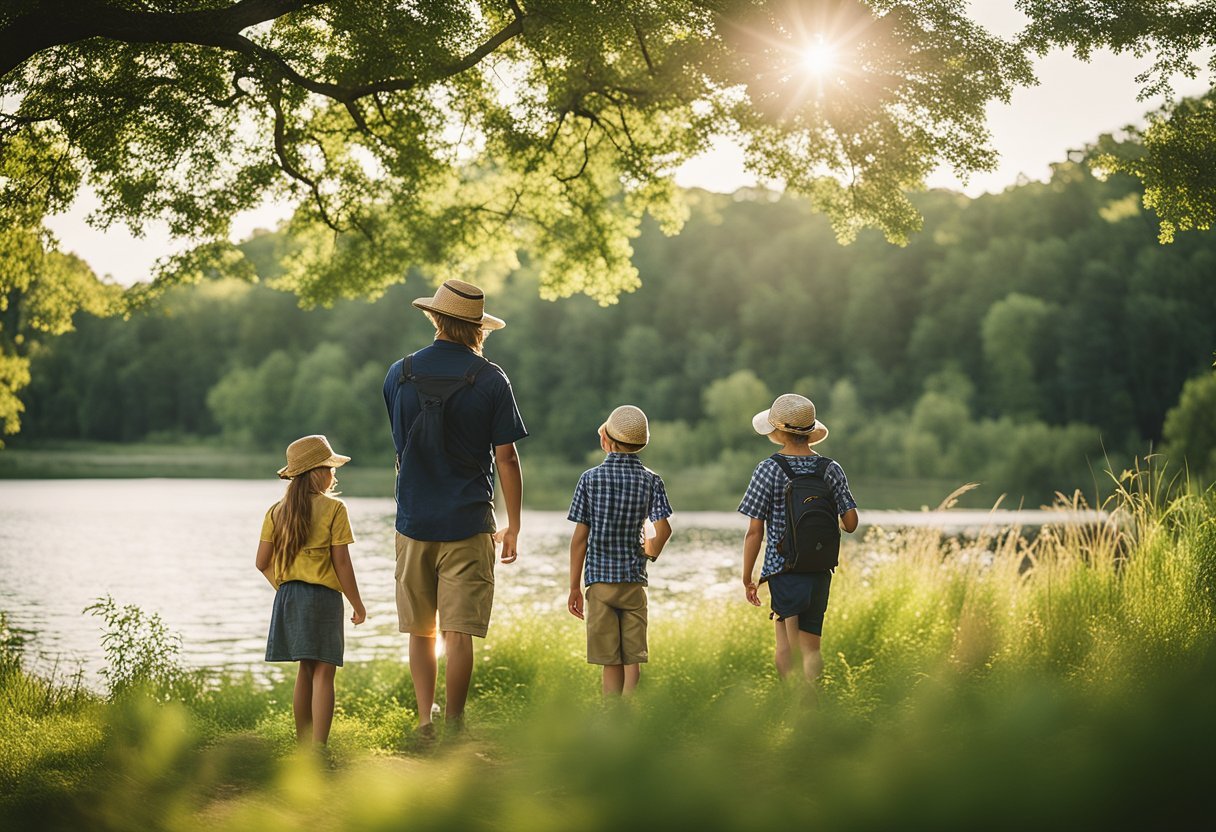 Families enjoying outdoor activities in Missouri: hiking, fishing, and picnicking in scenic parks