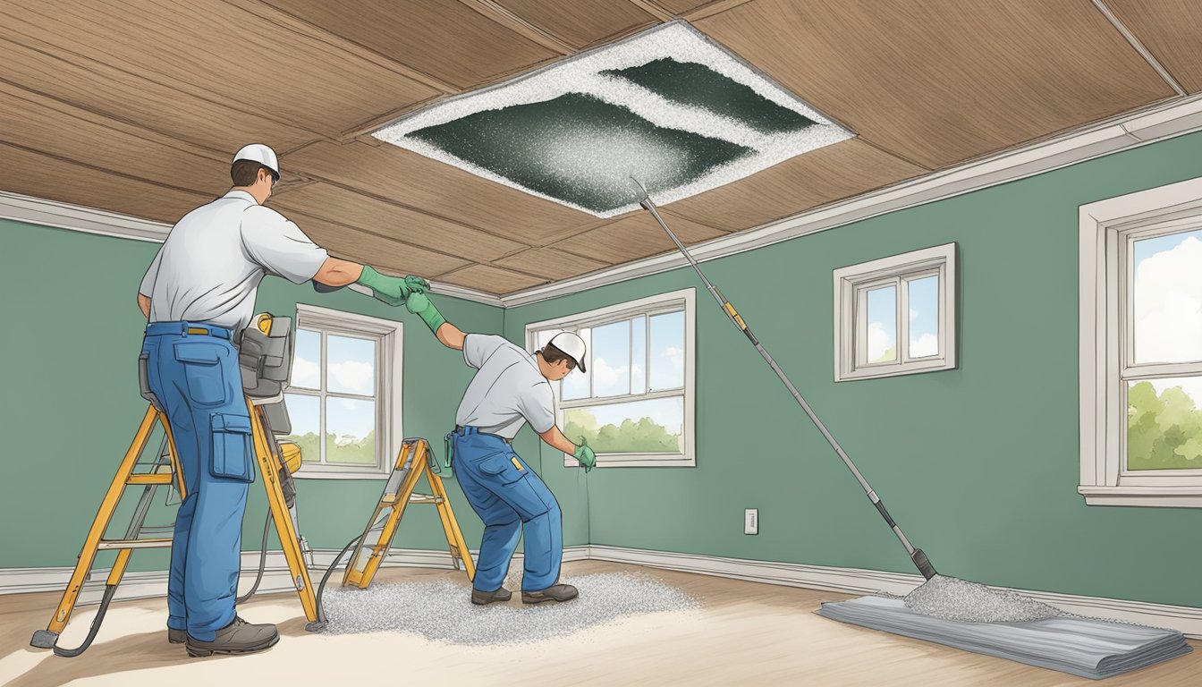 A professional team removes asbestos from an artex ceiling in a homeowner's guide book