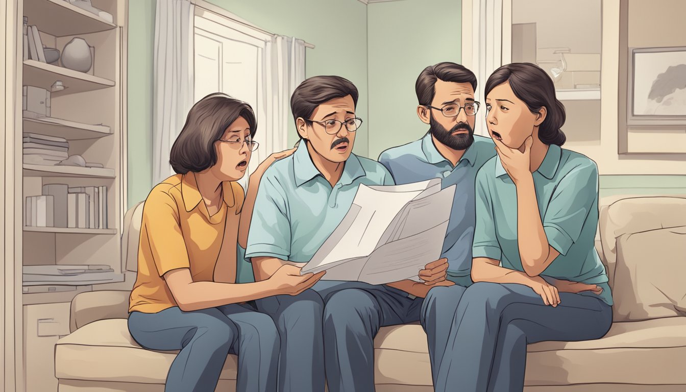 A family receiving news of asbestos disease diagnosis, showing shock and distress