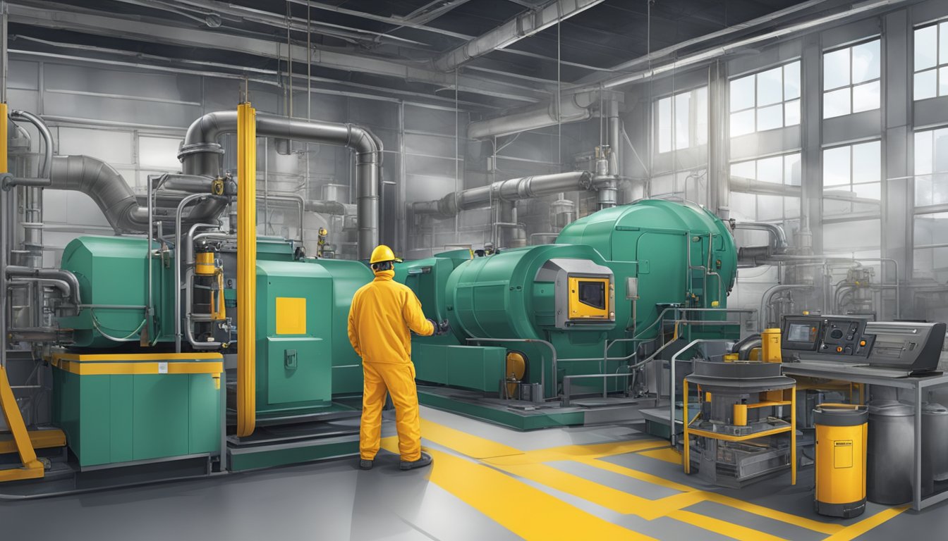 An industrial setting with advanced machinery and equipment for asbestos detection and removal. Cutting-edge technology and innovation in the management of hazardous materials