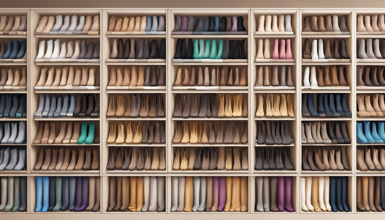 A variety of pantyhose brands displayed on a shelf, showcasing different styles, colors, and features