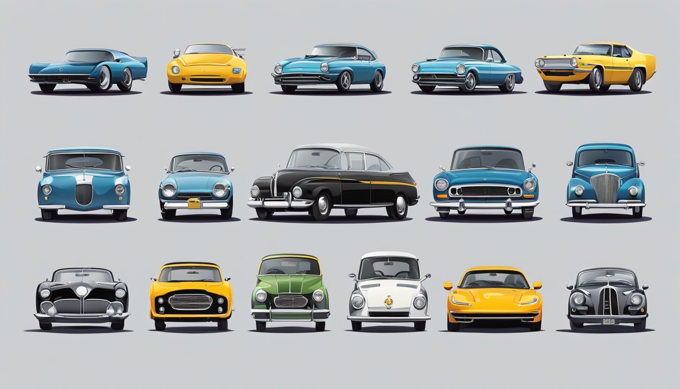 A lineup of iconic car logos, from classic to modern, symbolizing automotive excellence and evolution