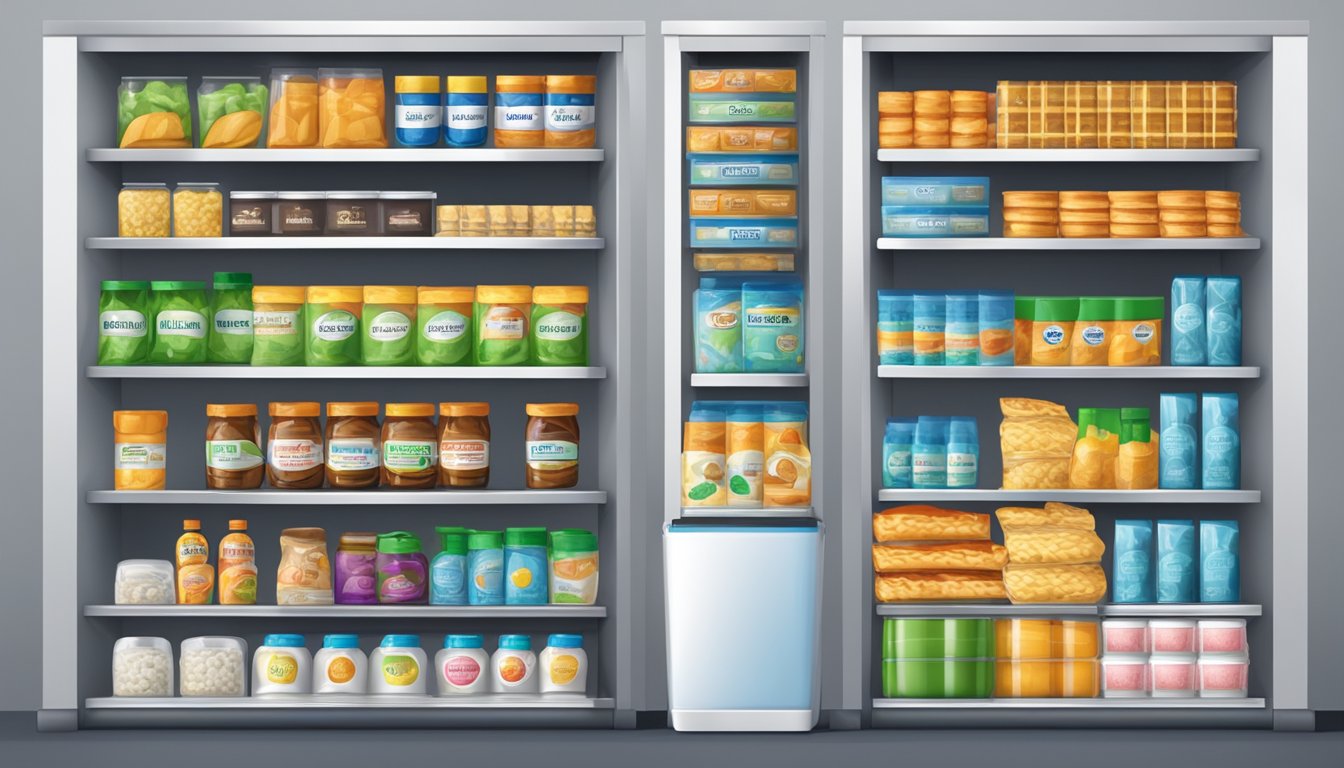 A comparison of private label and brand products on a store shelf, with clear differences in packaging and labeling