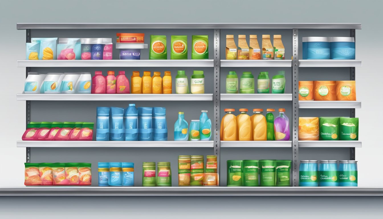 A store shelf displaying private label and branded products, with clear price and quality differences. Customers comparing and choosing between the two options