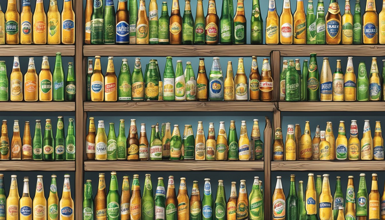 Various radler beer brands displayed on shelves with a "Frequently Asked Questions" sign above