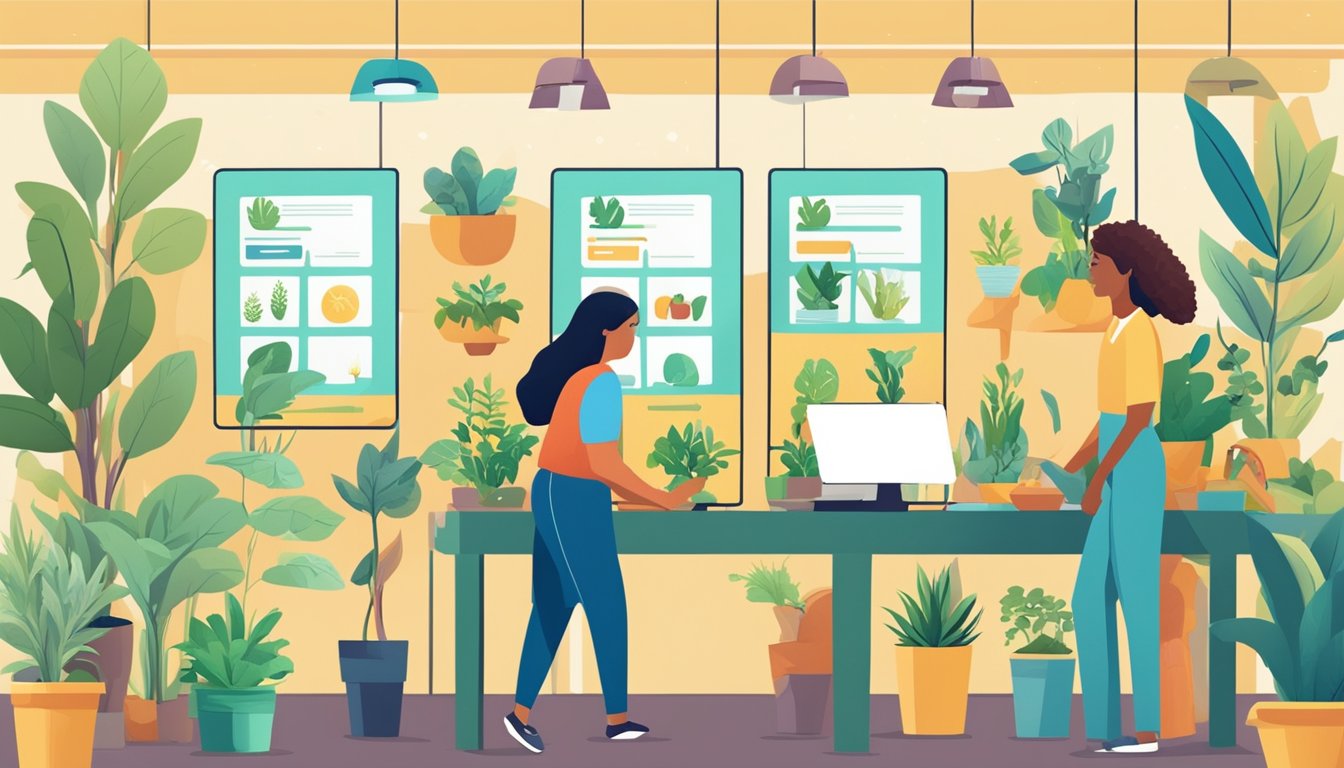 Customers browsing through a variety of plants on a colorful and user-friendly website, with a "Frequently Asked Questions" section easily accessible for their convenience