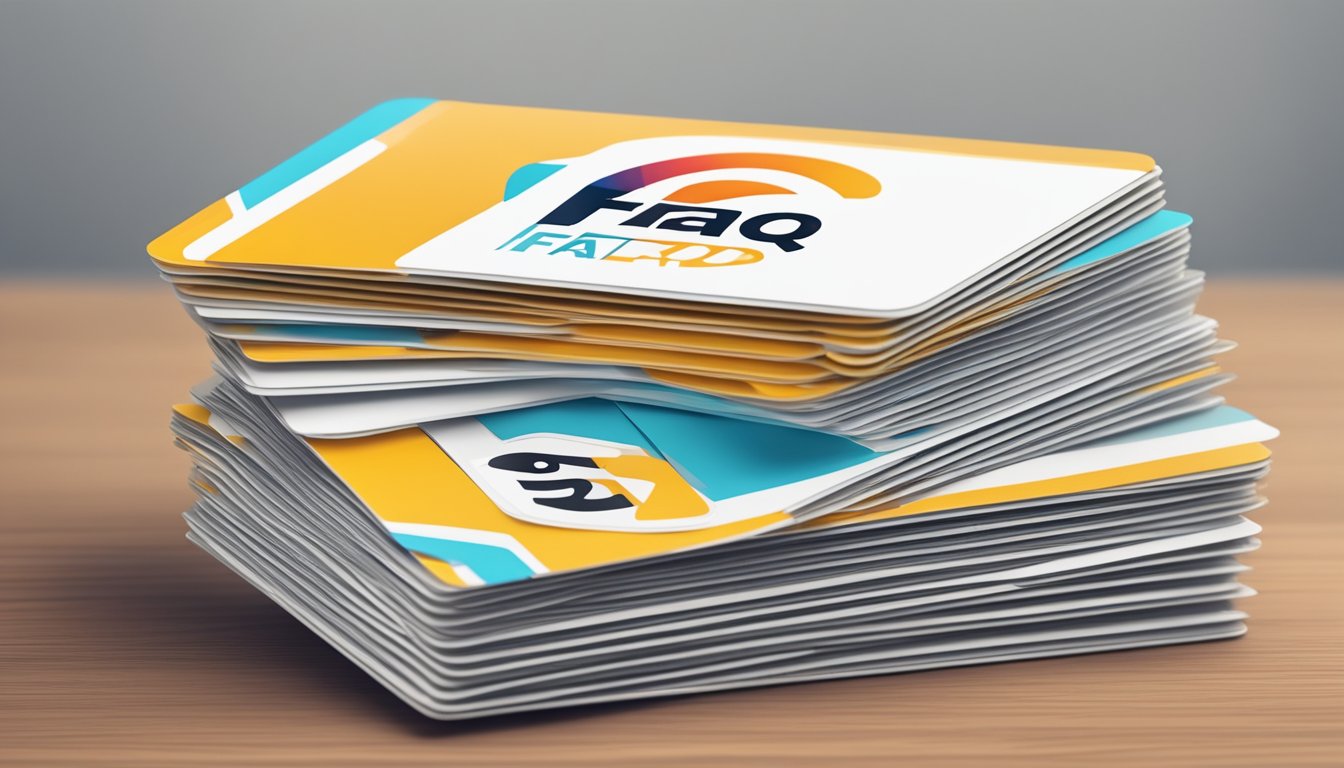 A stack of FAQ cards with the brand logo, arranged neatly on a table