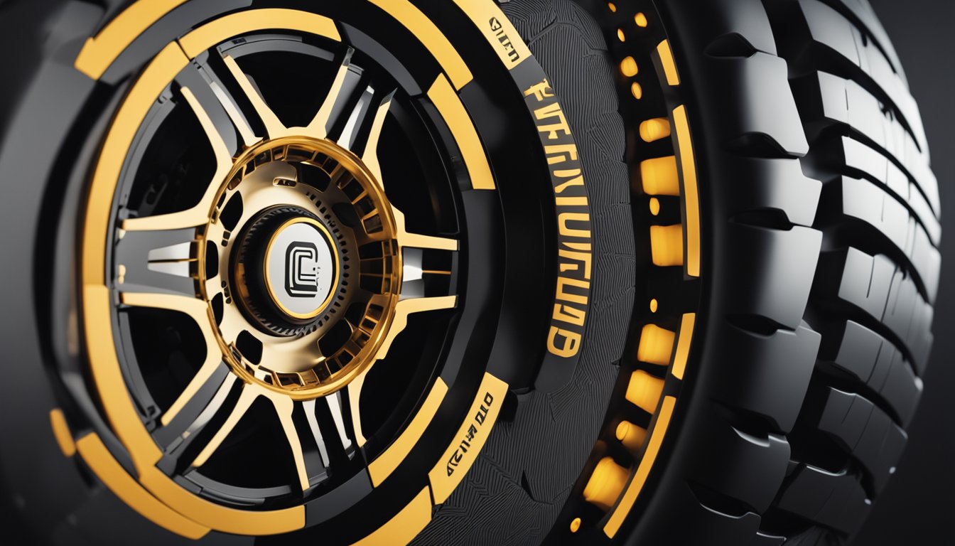 A futuristic tire with the Continental logo, surrounded by innovative technology and futuristic elements