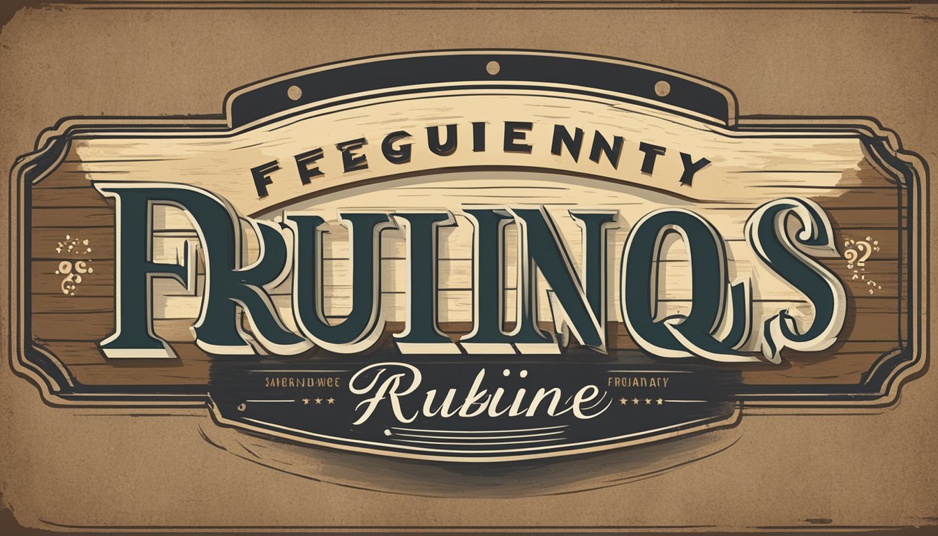 A vintage-style label with "Frequently Asked Questions" and the Rubine brand logo, set against a rustic background
