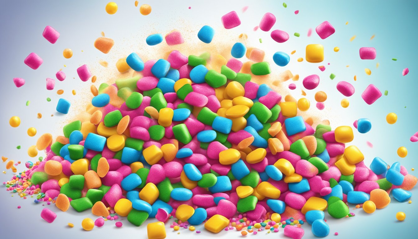 Colorful Pop Rocks candy exploding from packaging, creating a vibrant and dynamic scene