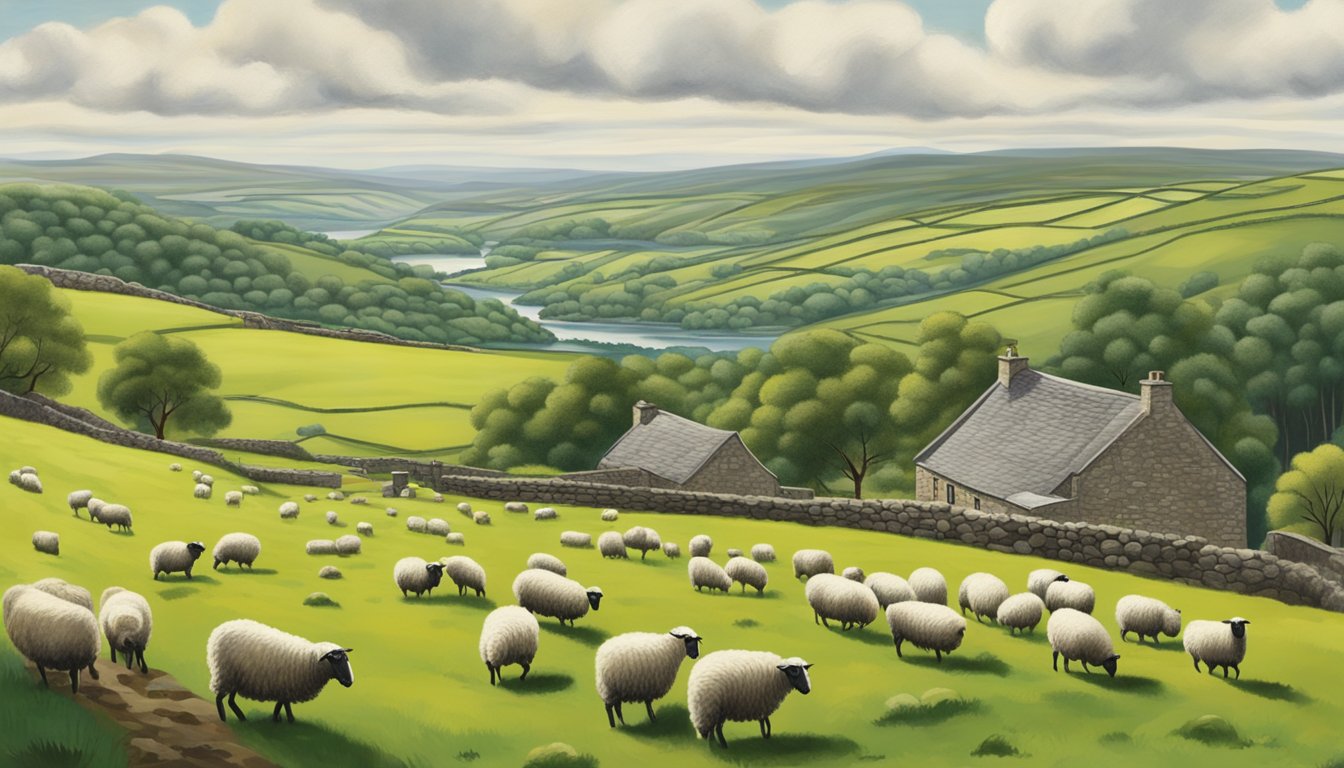 Rolling green hills dotted with grazing sheep, old stone cottages, and a bustling woolen mill. A mix of tradition and modern challenges in County Leitrim's wool industry