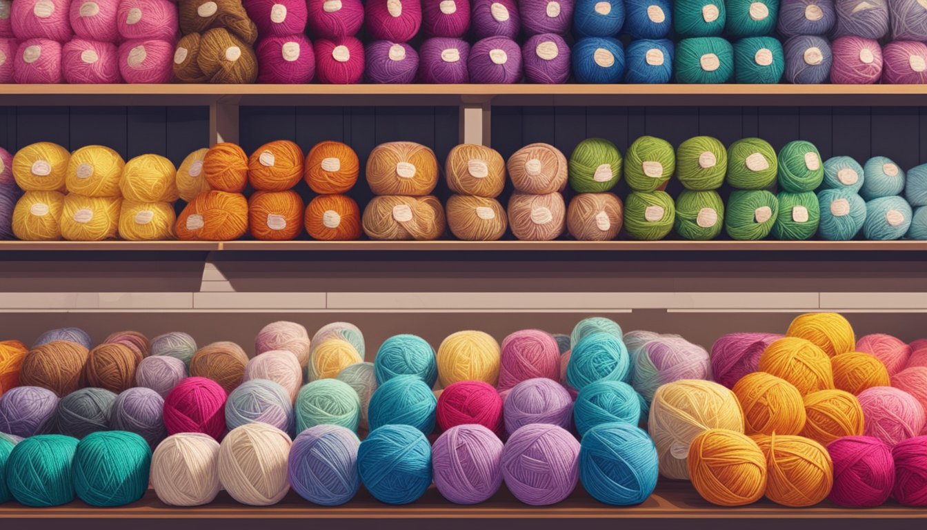 A display of colorful crochet yarns in a well-lit craft store in Singapore