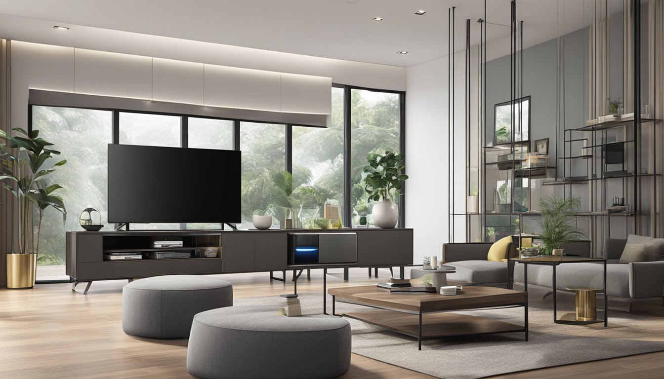 A modern furniture store in Singapore sells sleek TV consoles